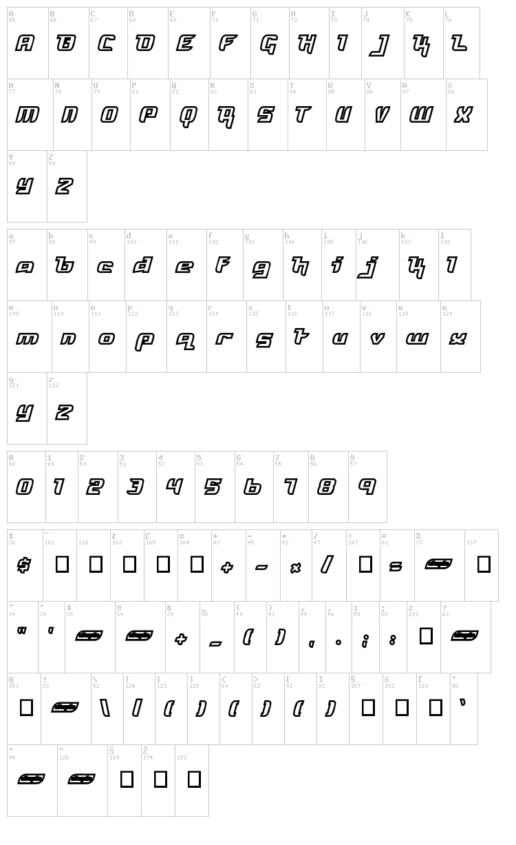 Freya font map