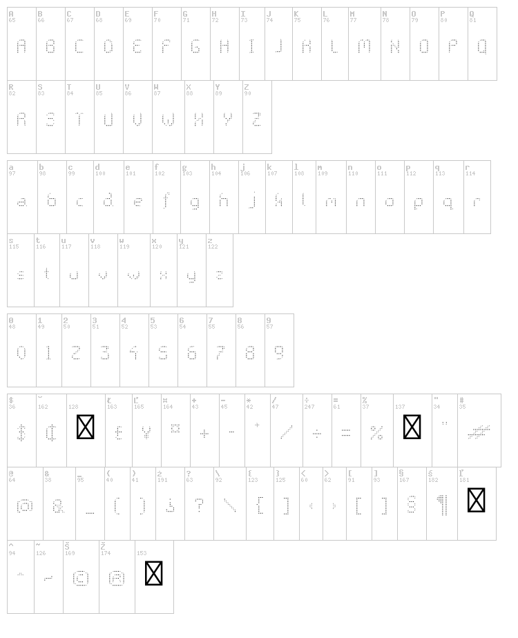 Galactica S font map