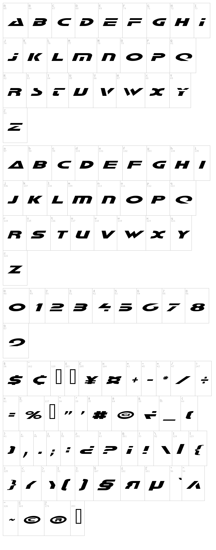 Galant font map