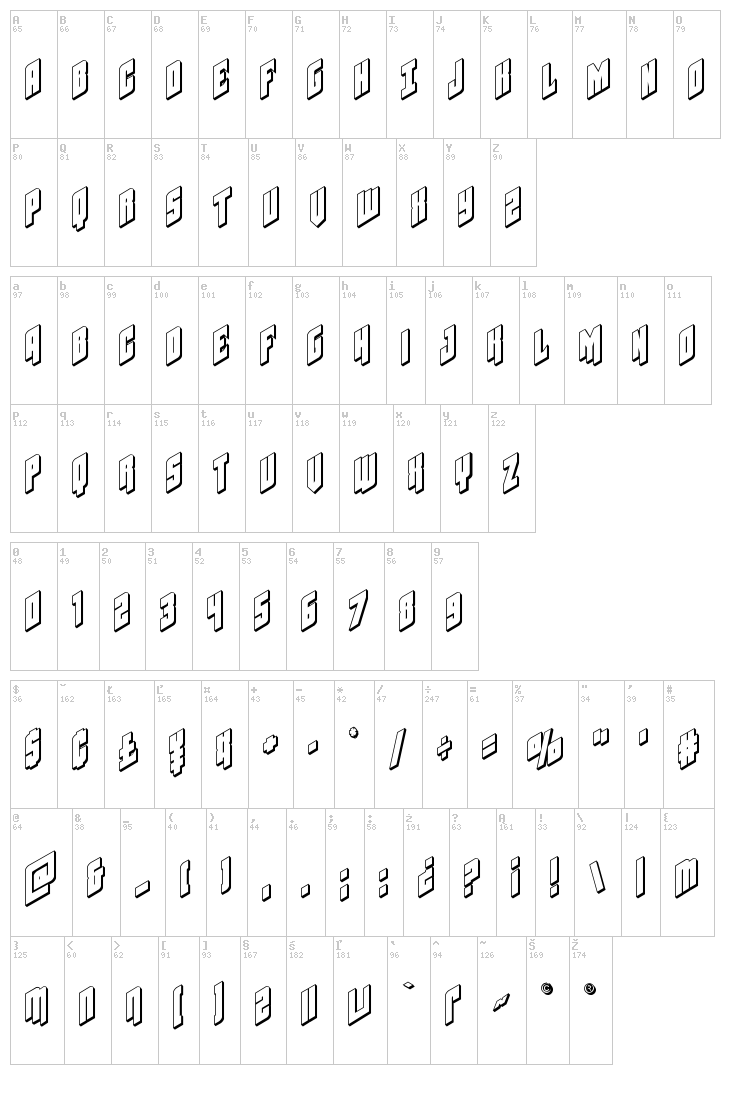 Galaxy Force font map