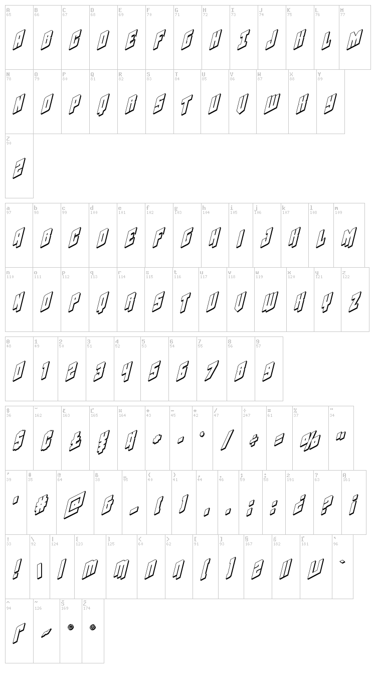 Galaxy Force font map