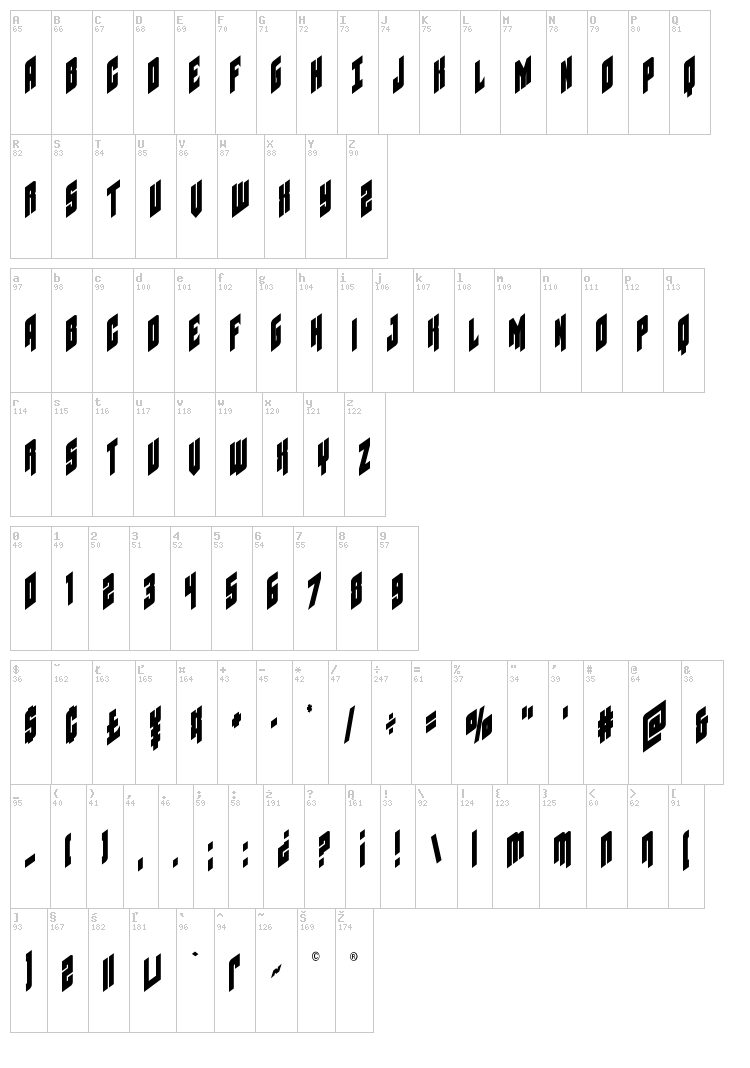 Galaxy Force font map