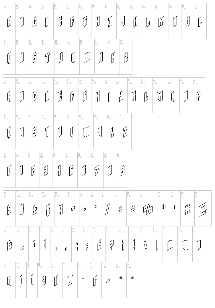 Galaxy Force font map
