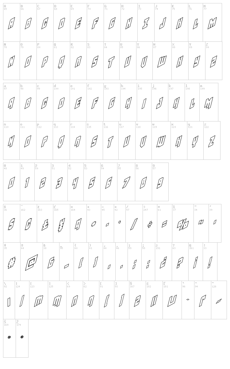 Galaxy Force font map