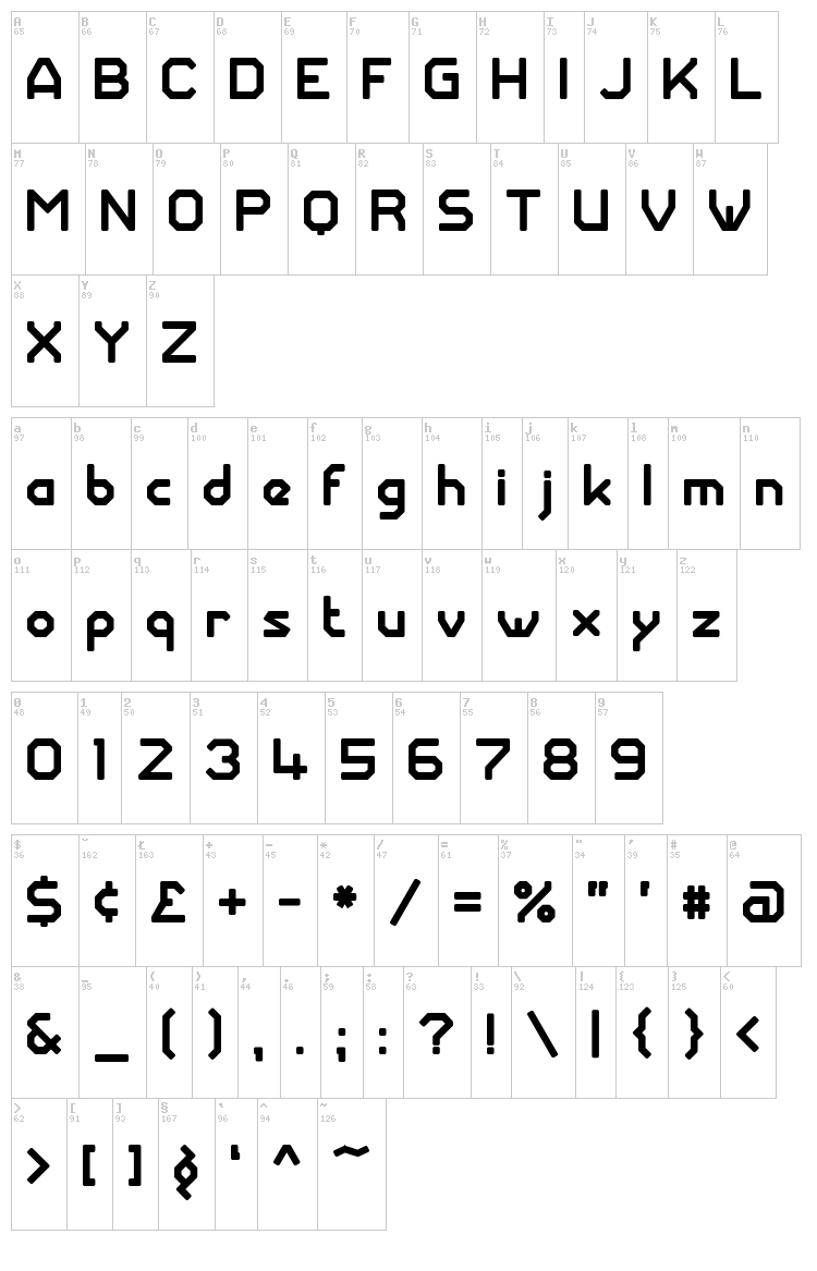 Giant Robot Army font map