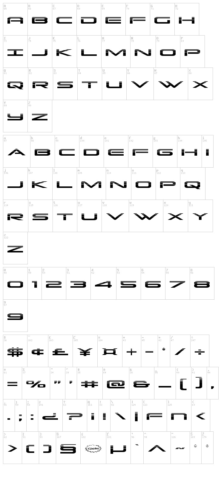 Grand Sport font map