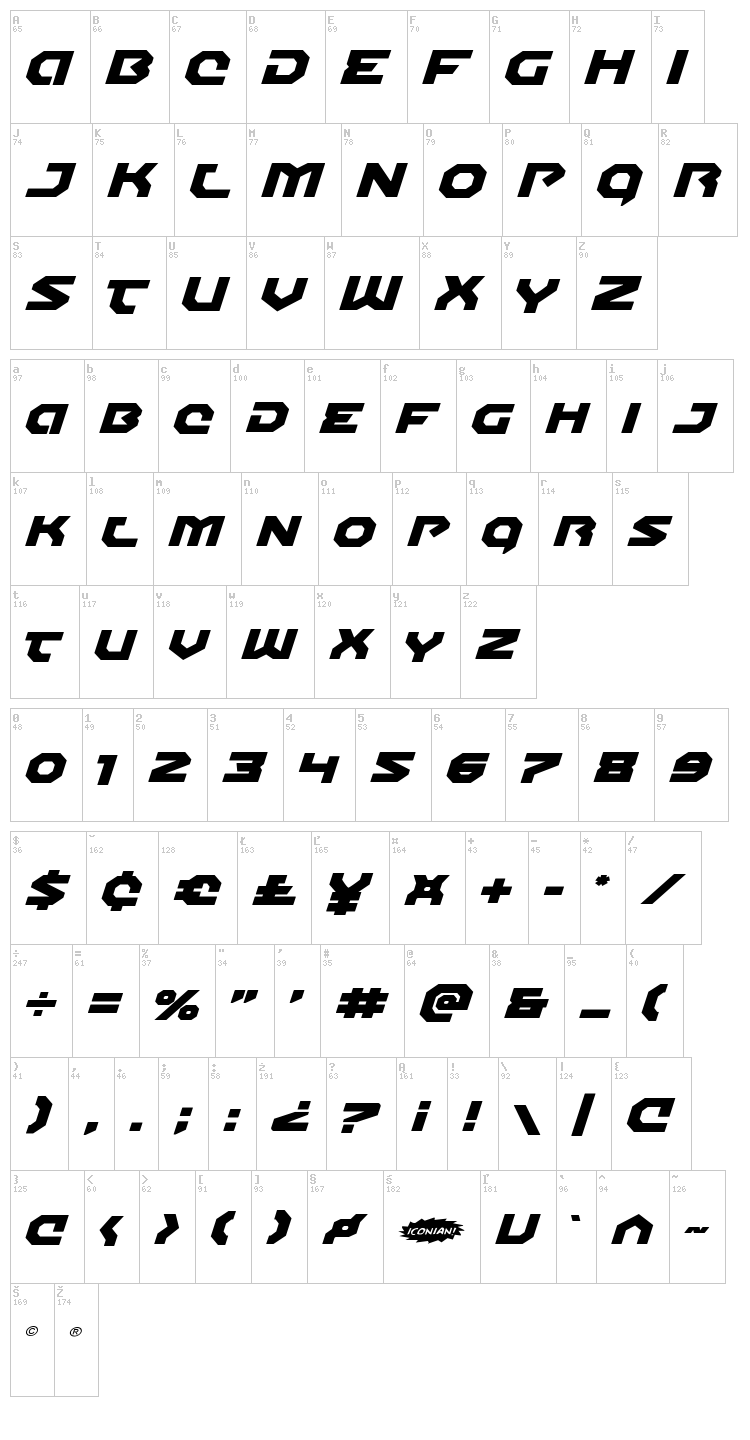 Gunner Storm font map
