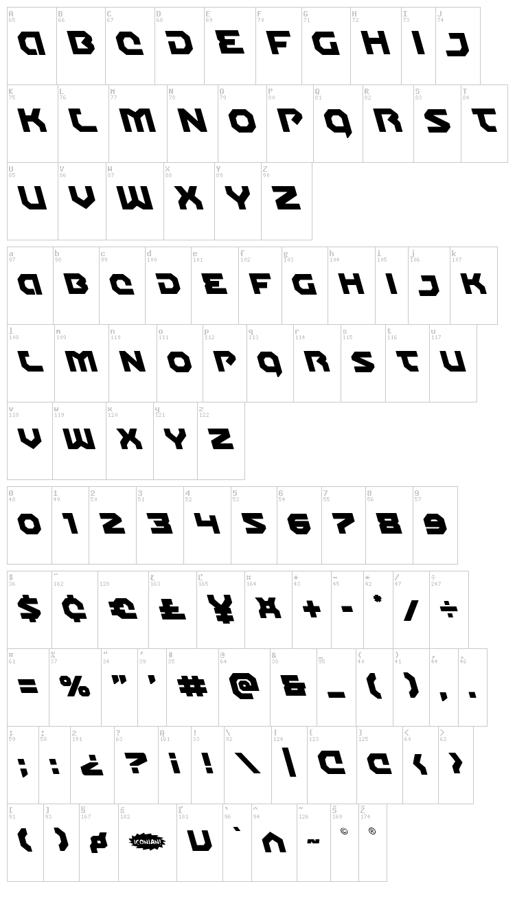 Gunner Storm font map