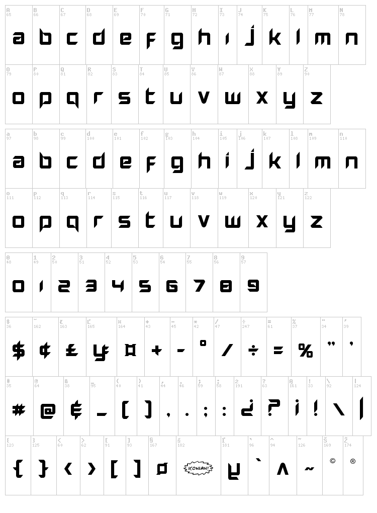 Hollow Point font map