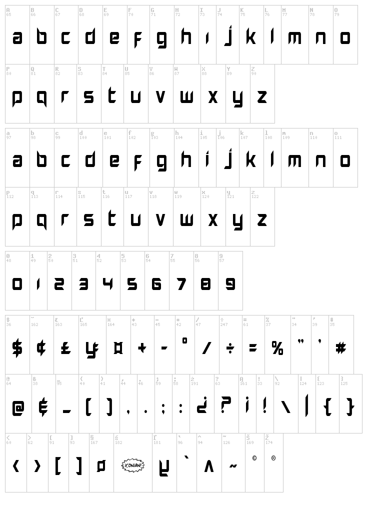 Hollow Point font map