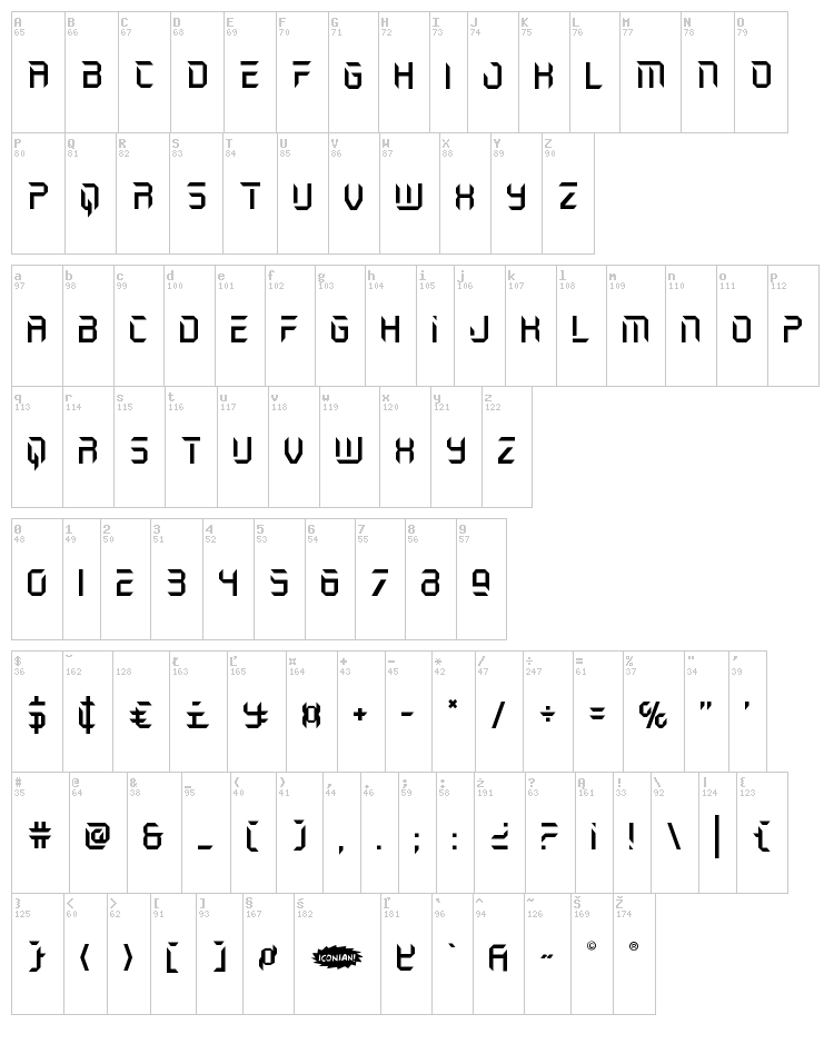 Holo-Jacket font map