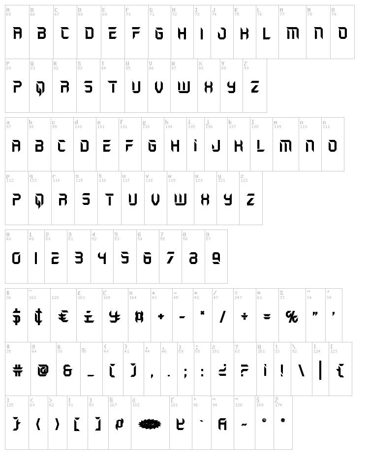 Holo-Jacket font map