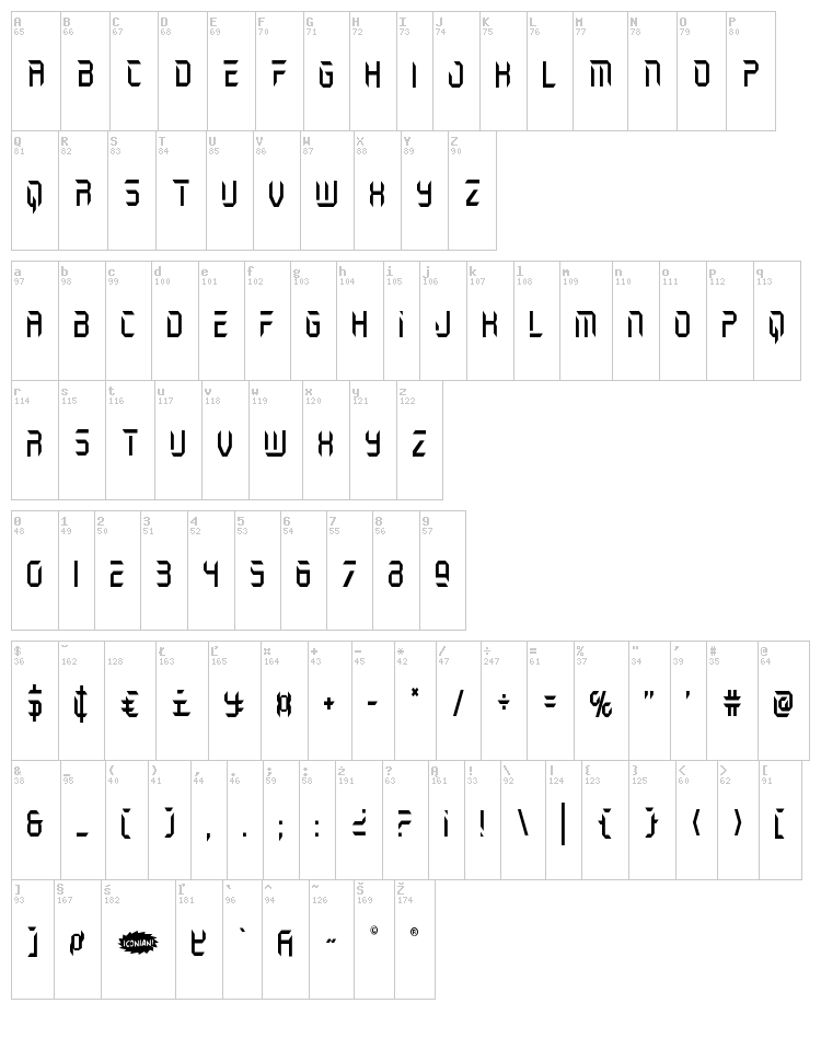 Holo-Jacket font map