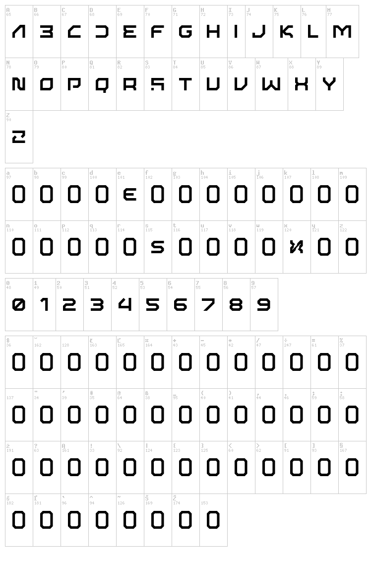 ISL AlphaBot Xen font map