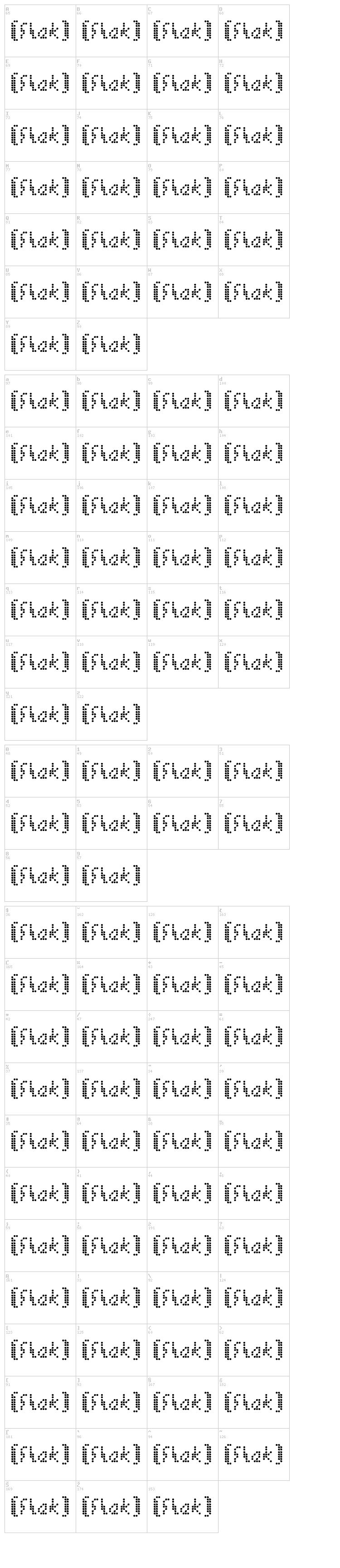 ISL Flak font map