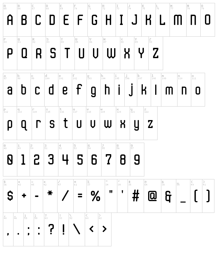 JLS Data Gothic font map