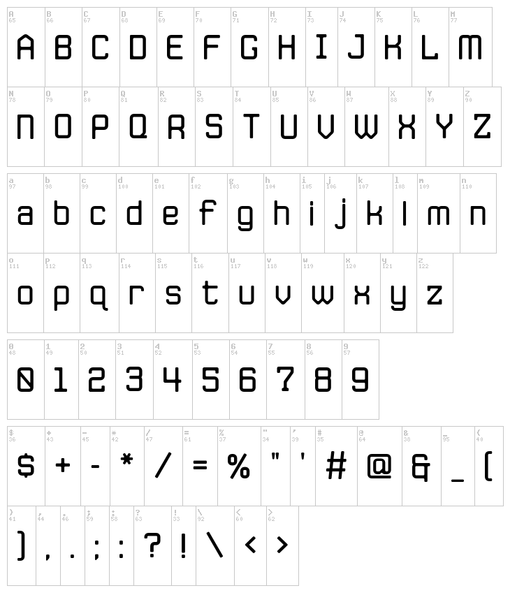 JLS Data Gothic font map