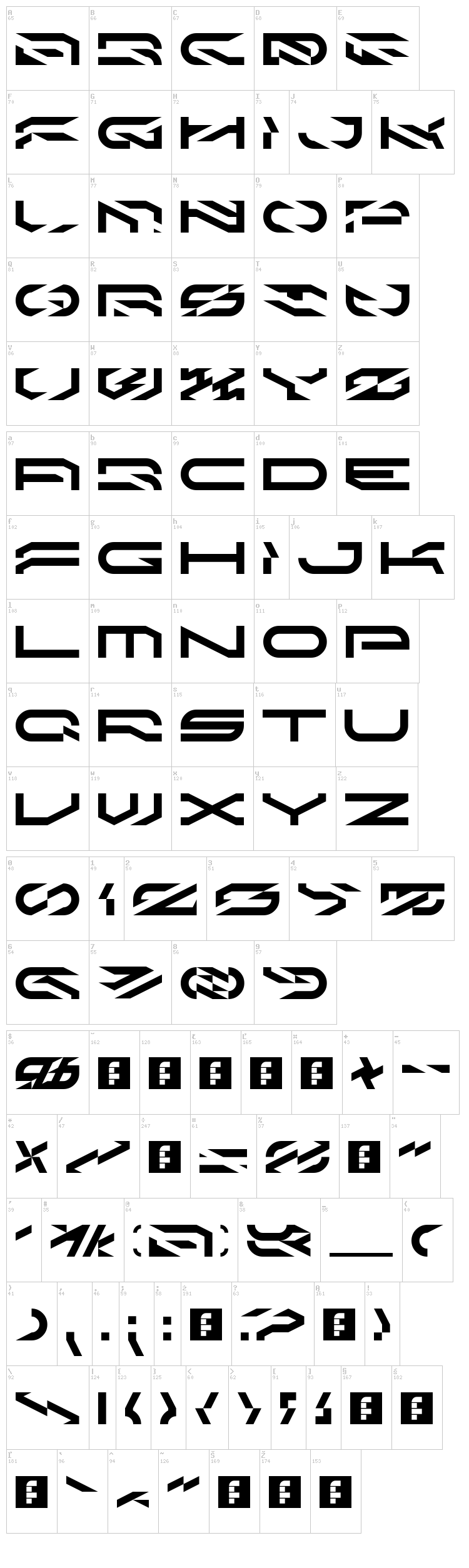 KleenBlades LDR font map