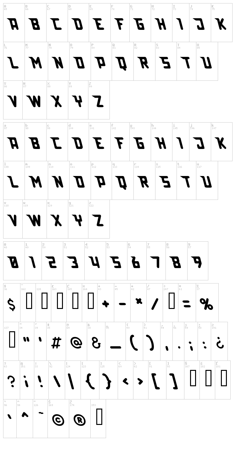 Lazerbeam Surprise font map