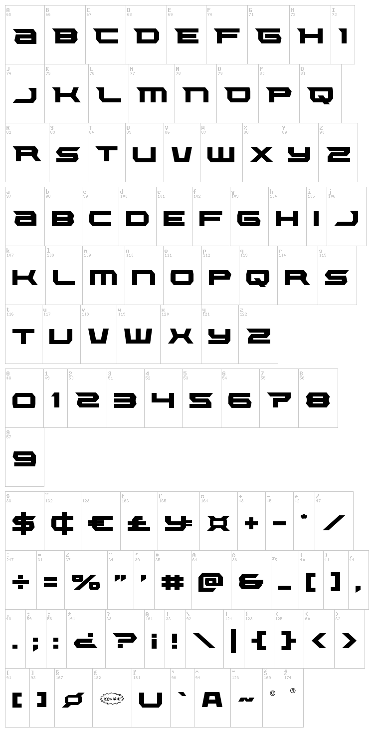 Lethal Force font map