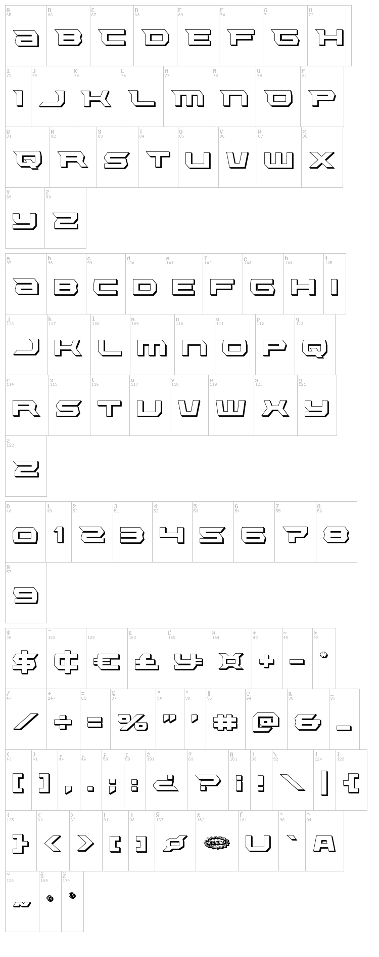 Lethal Force font map