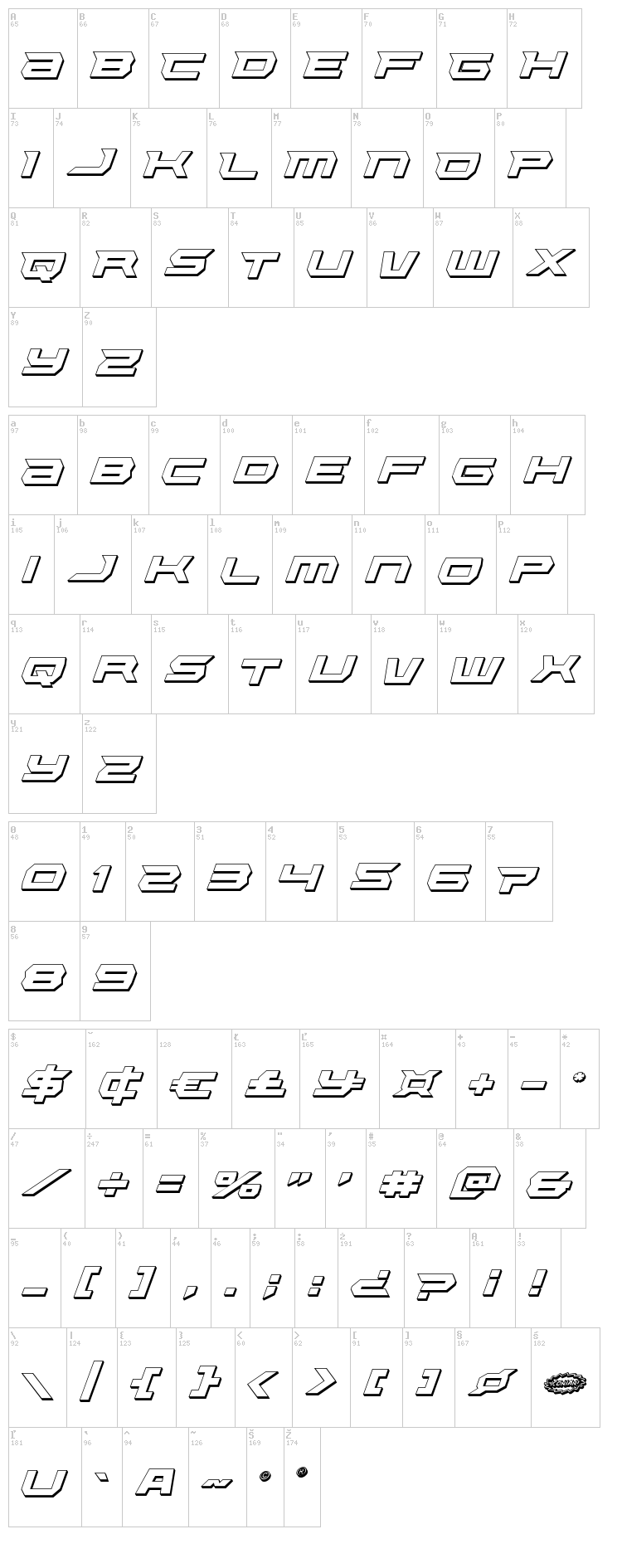 Lethal Force font map