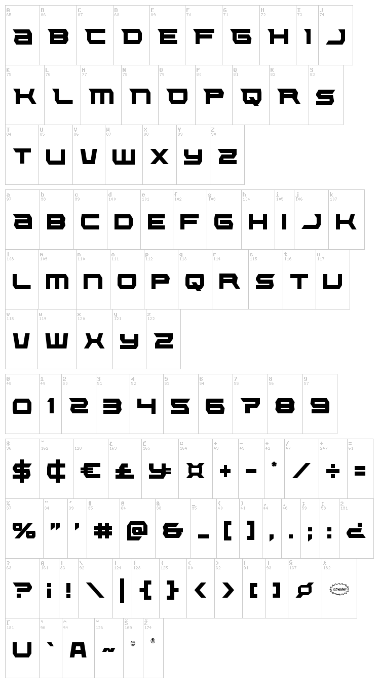 Lethal Force font map