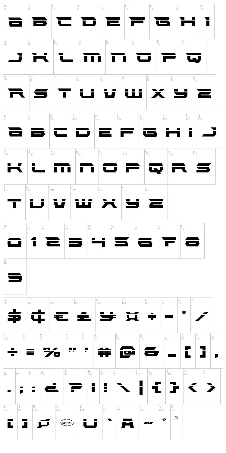 Lethal Force font map