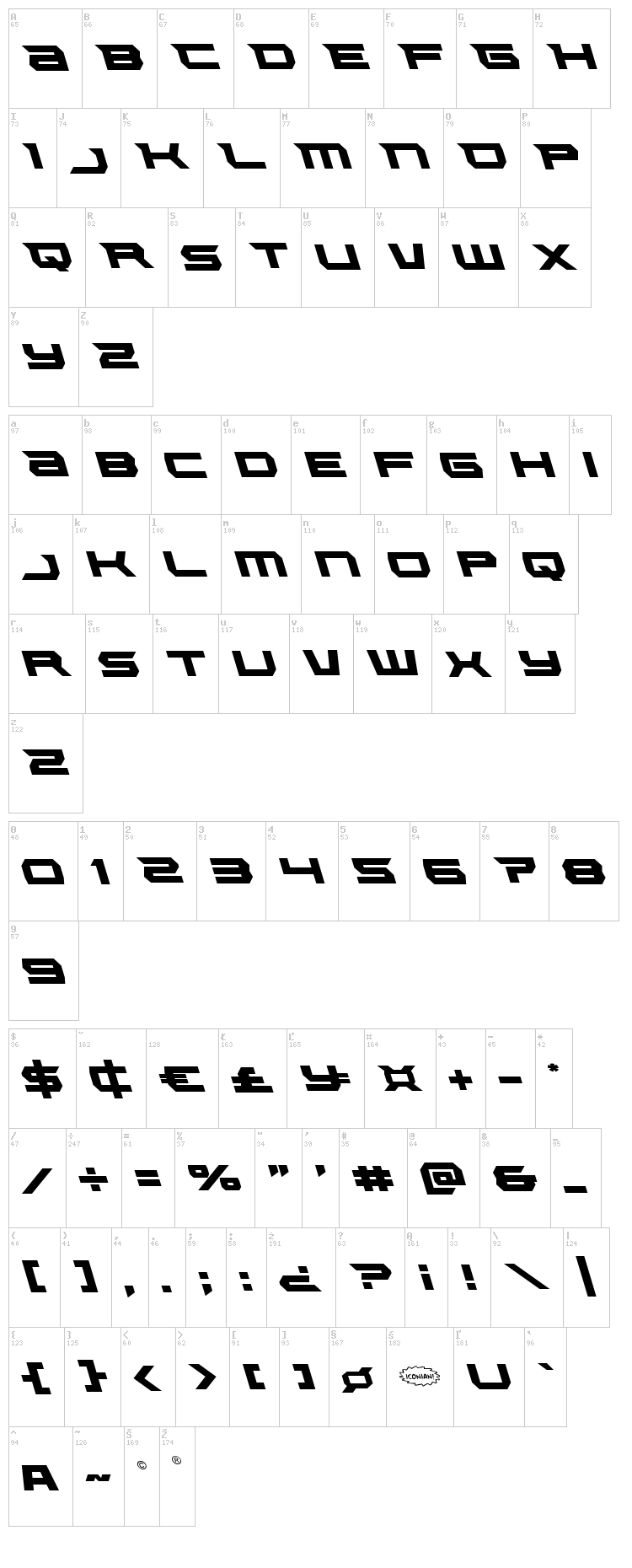 Lethal Force font map