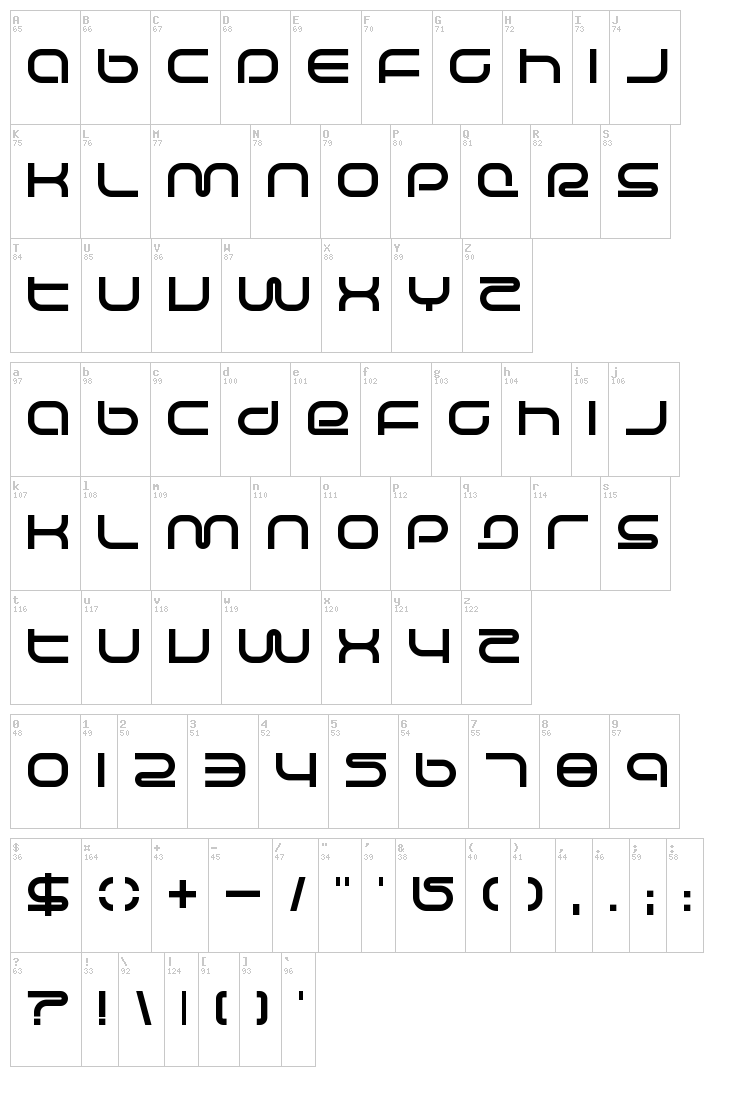 Life Support font map