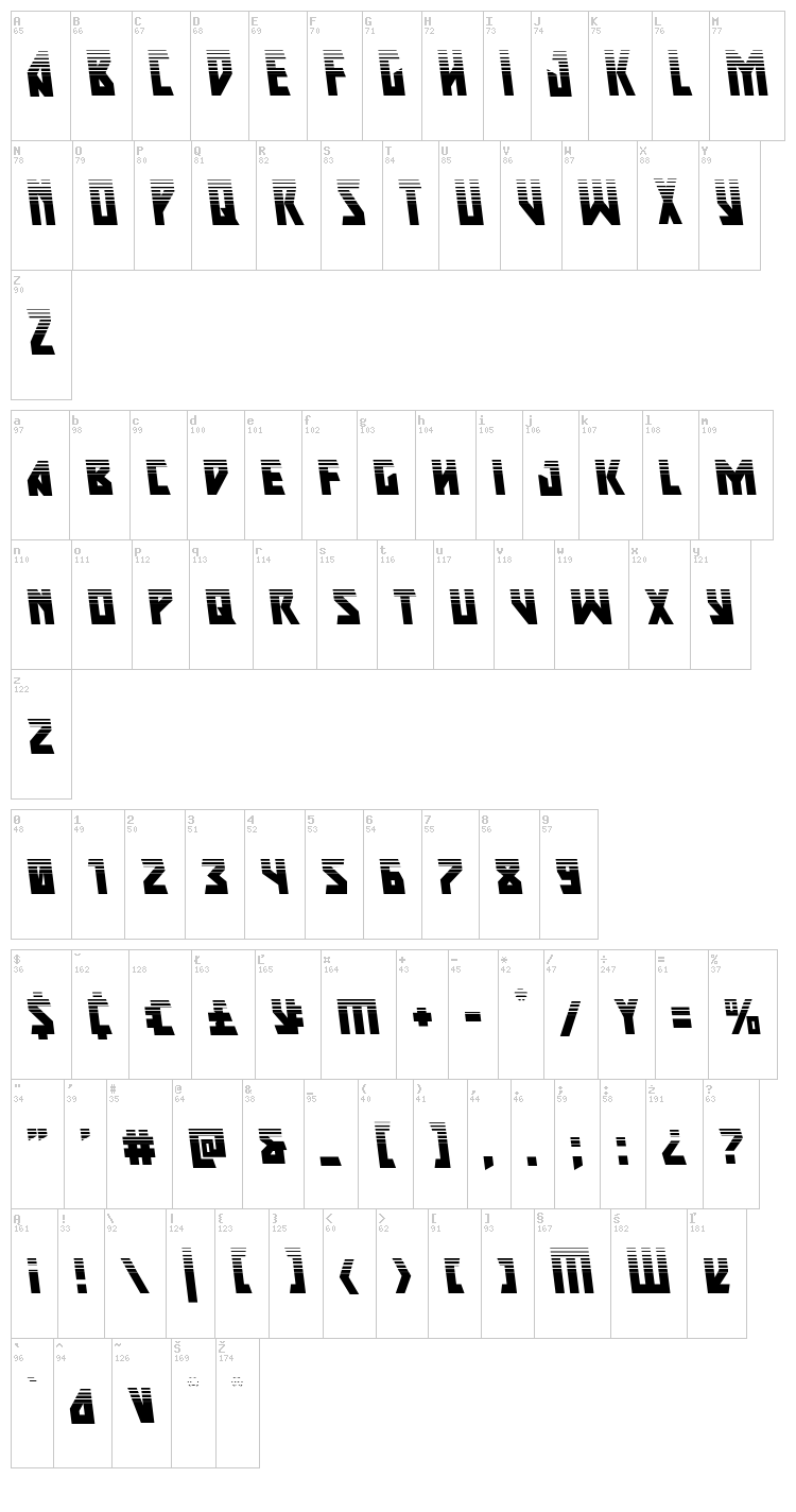 Major Force font map