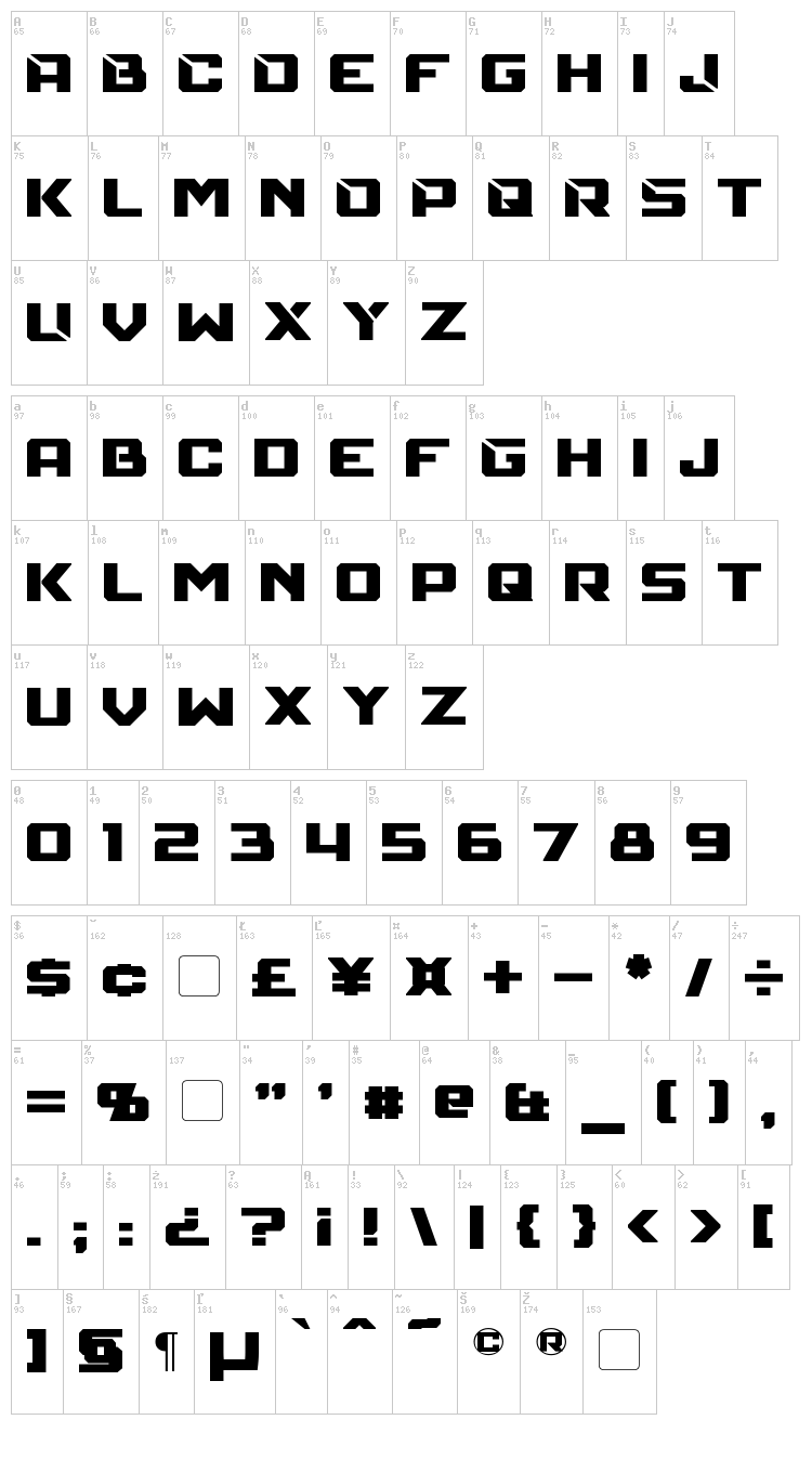 Mechfire font map