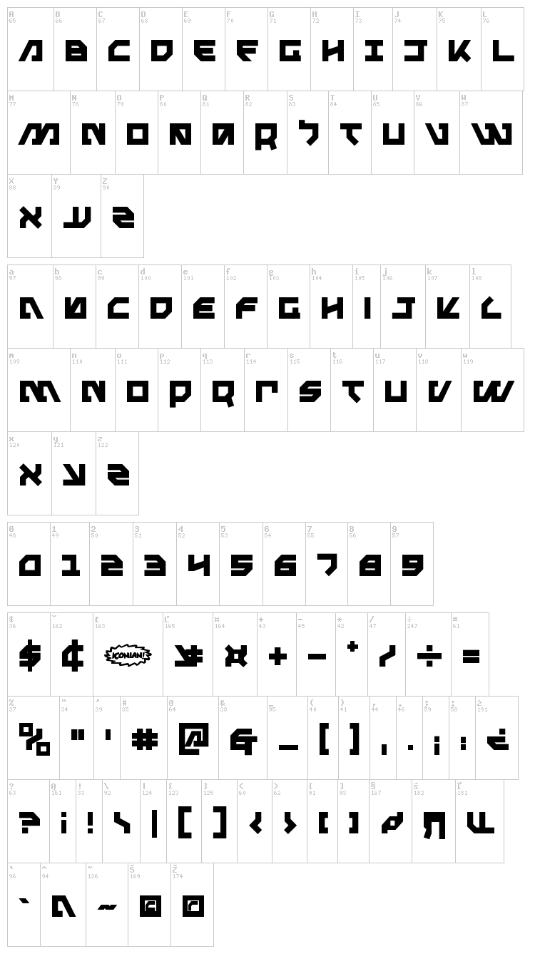 Metalstorm font map