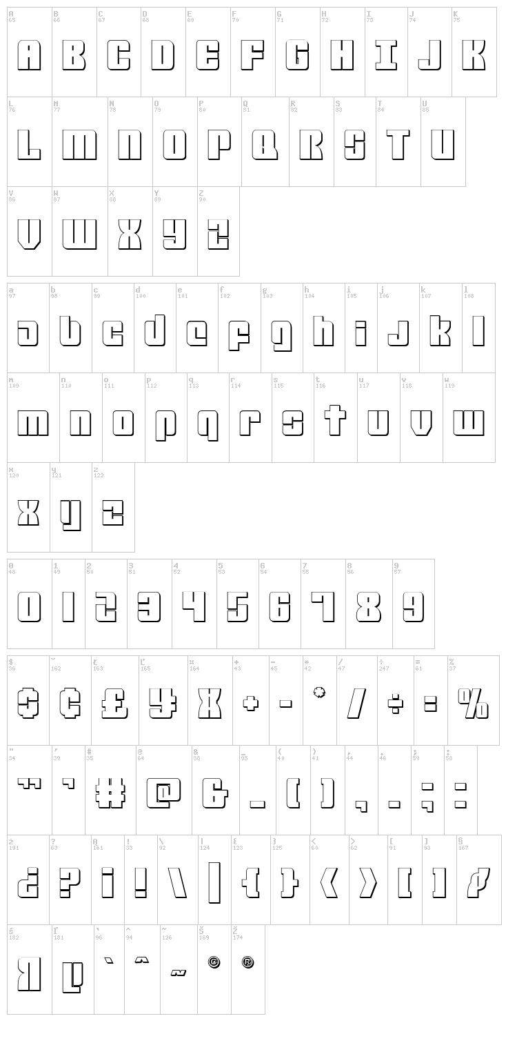 Mobile Infantry font map