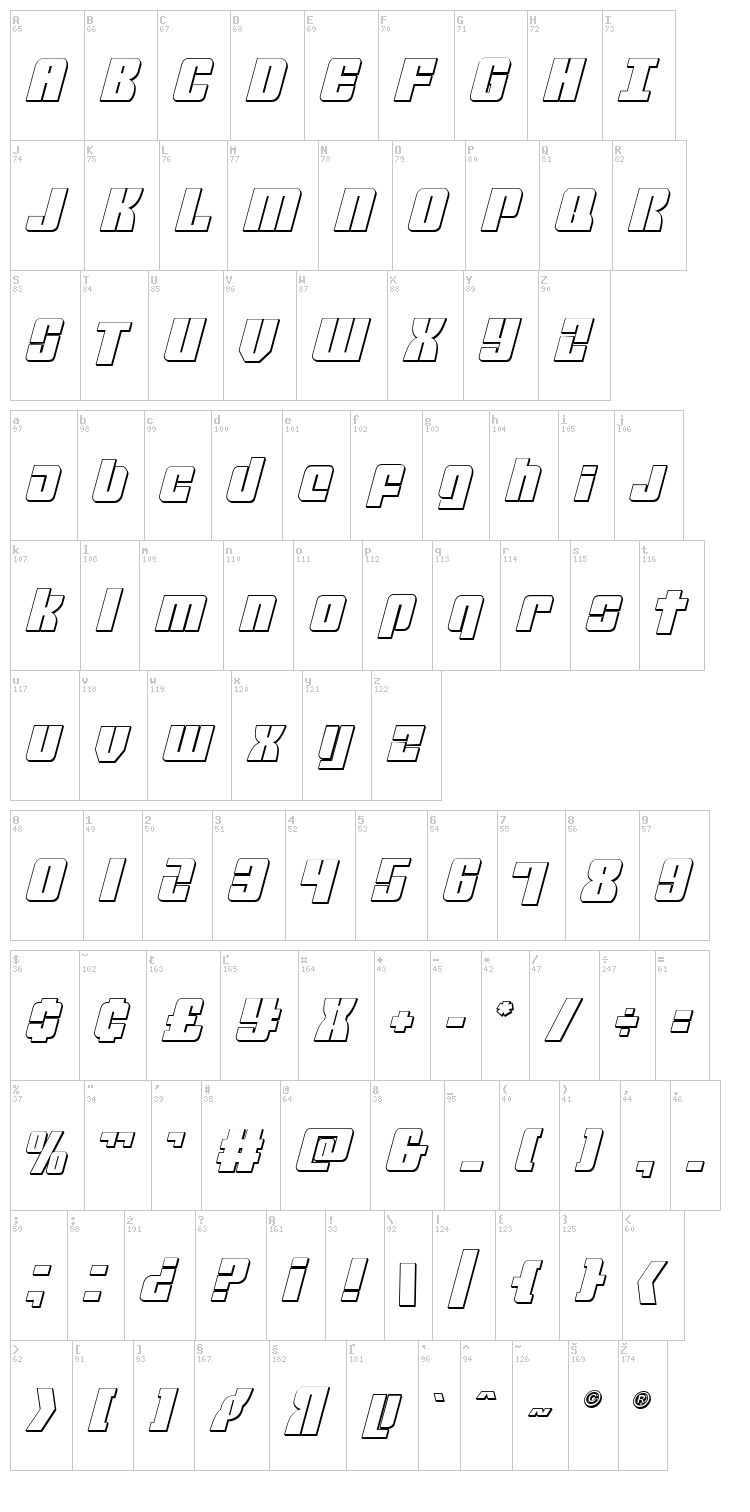 Mobile Infantry font map
