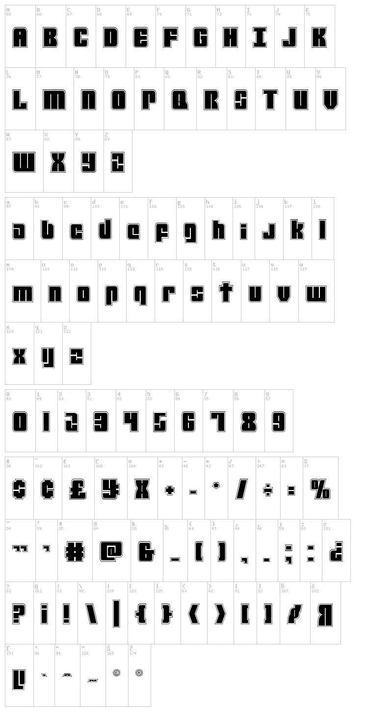 Mobile Infantry font map