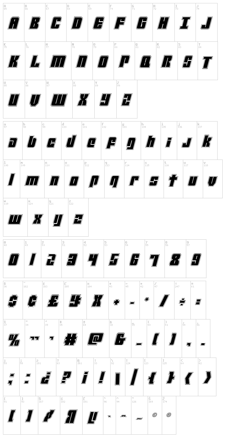 Mobile Infantry font map