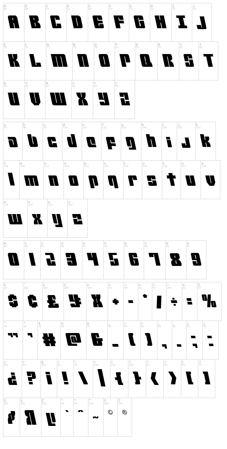Mobile Infantry font map