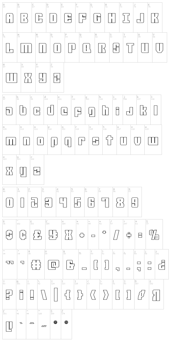 Mobile Infantry font map