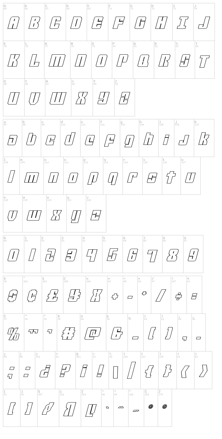 Mobile Infantry font map