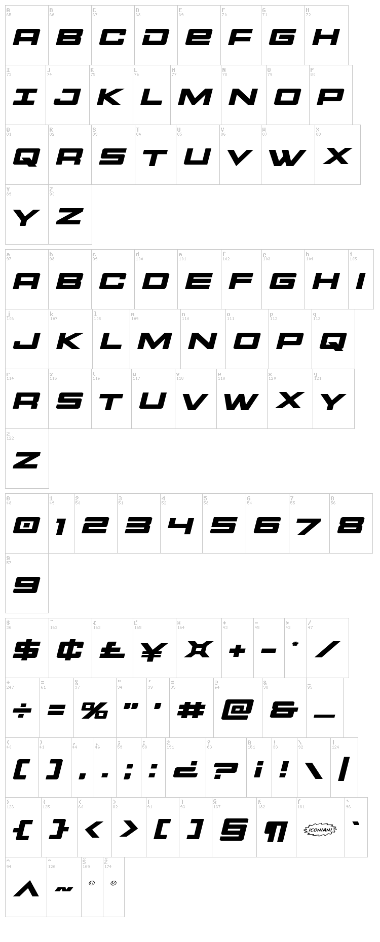 Montroc font map