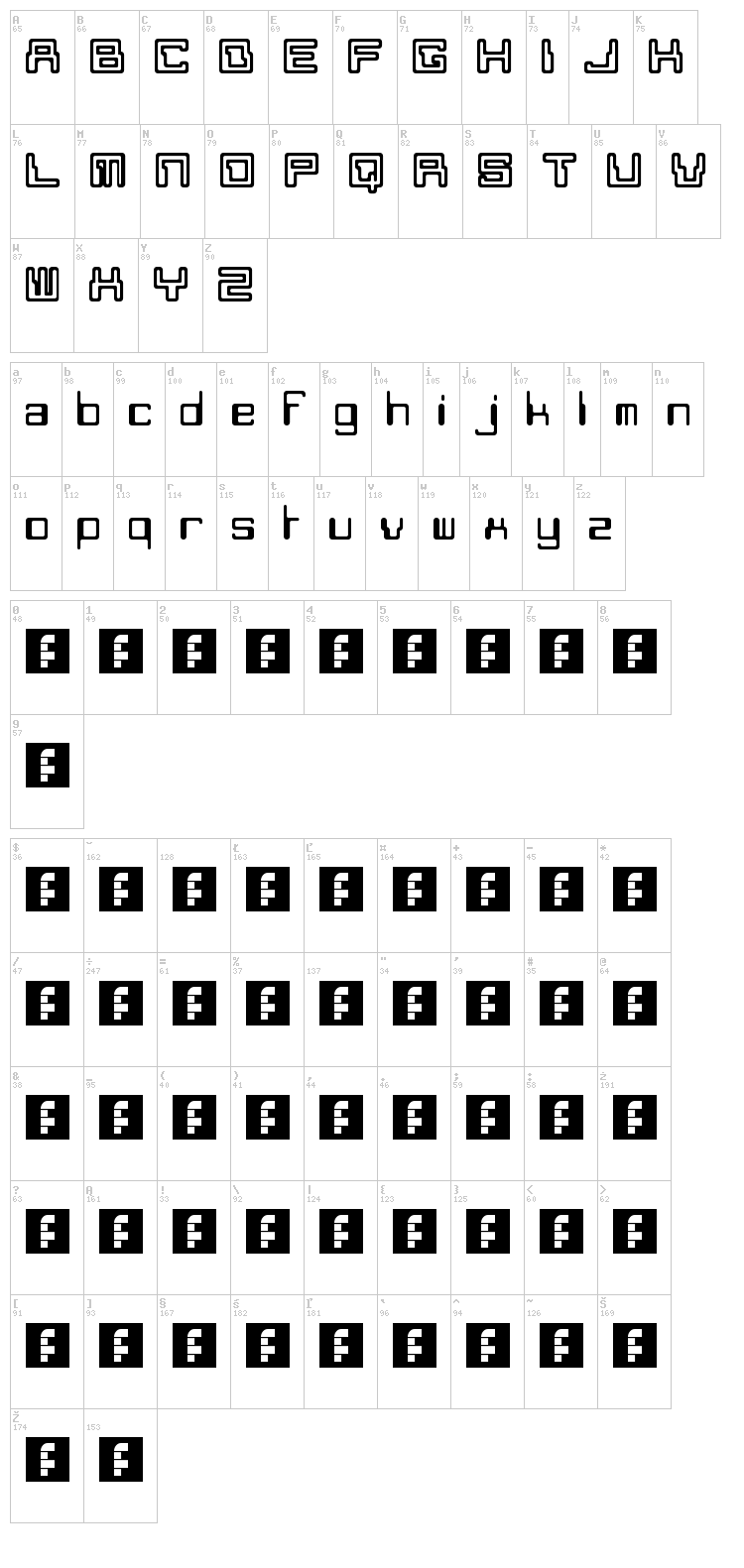 Moon Monkey font map
