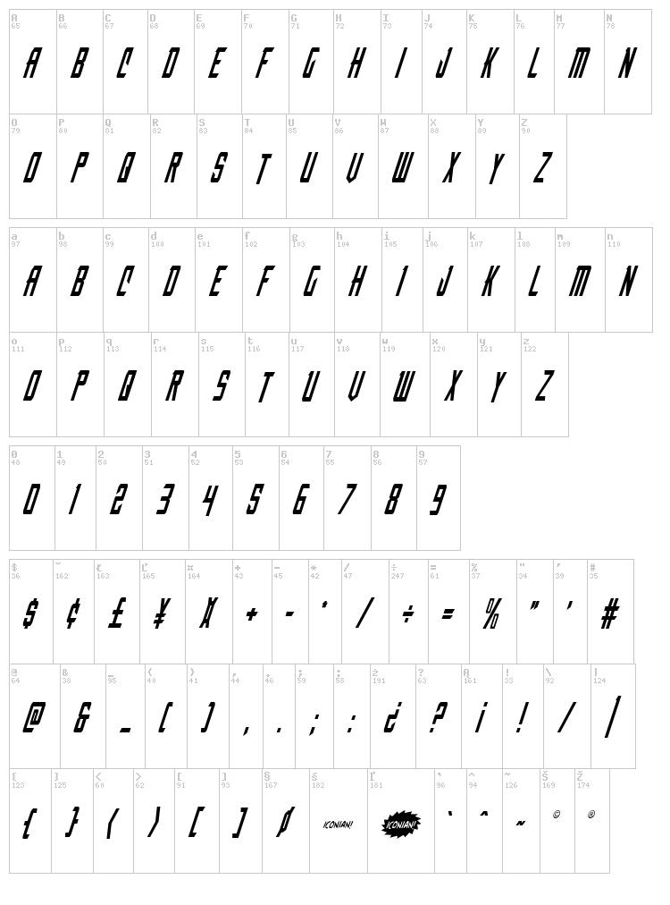Nemesis Enforcer font map