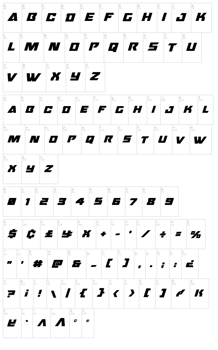 Oceanic Drift font map