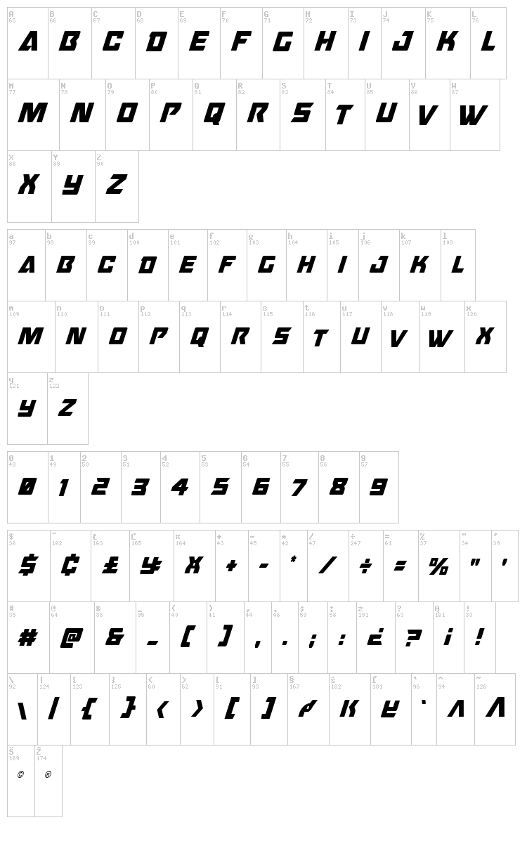 Oceanic Drift font map