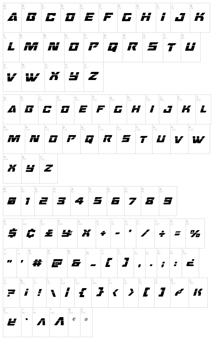 Oceanic Drift font map