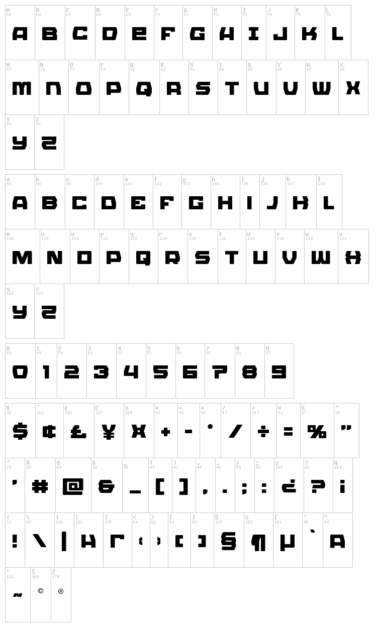 Olympic Carrier font map