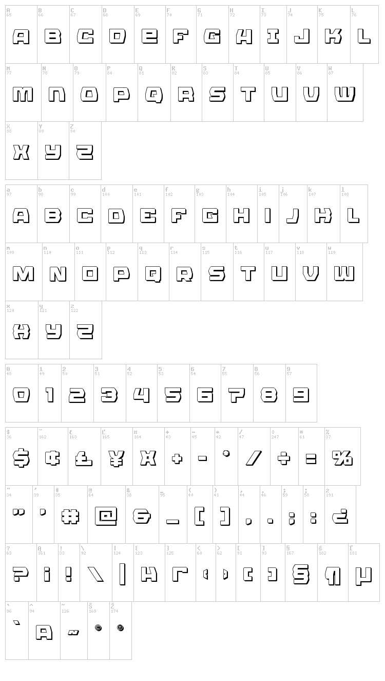 Olympic Carrier font map