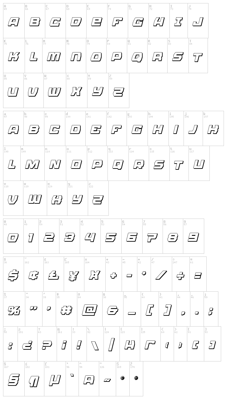 Olympic Carrier font map