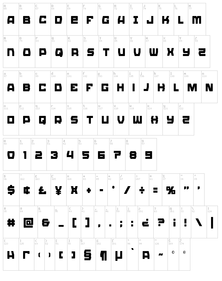 Olympic Carrier font map